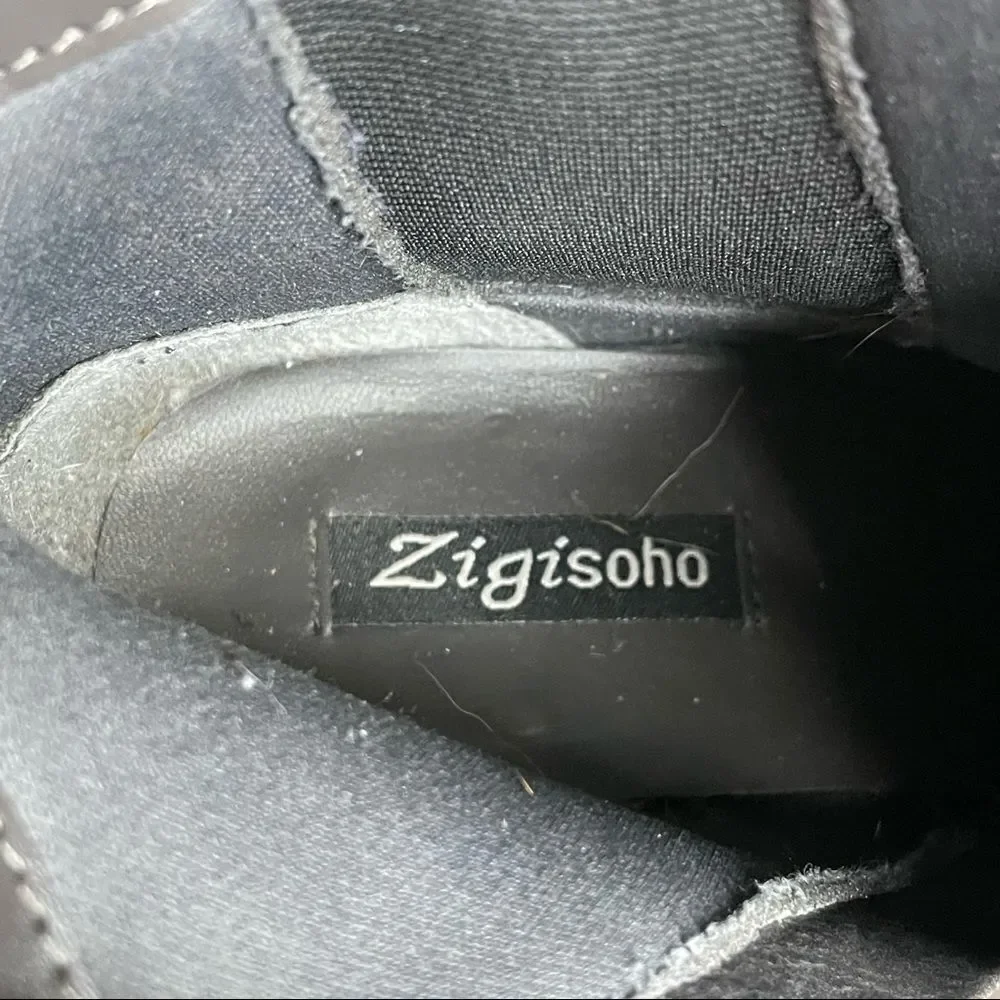 Zigi Soho Gray Kastle Chelsea Double Buckle Chunky Heel Ankle Boots Size 7.5
